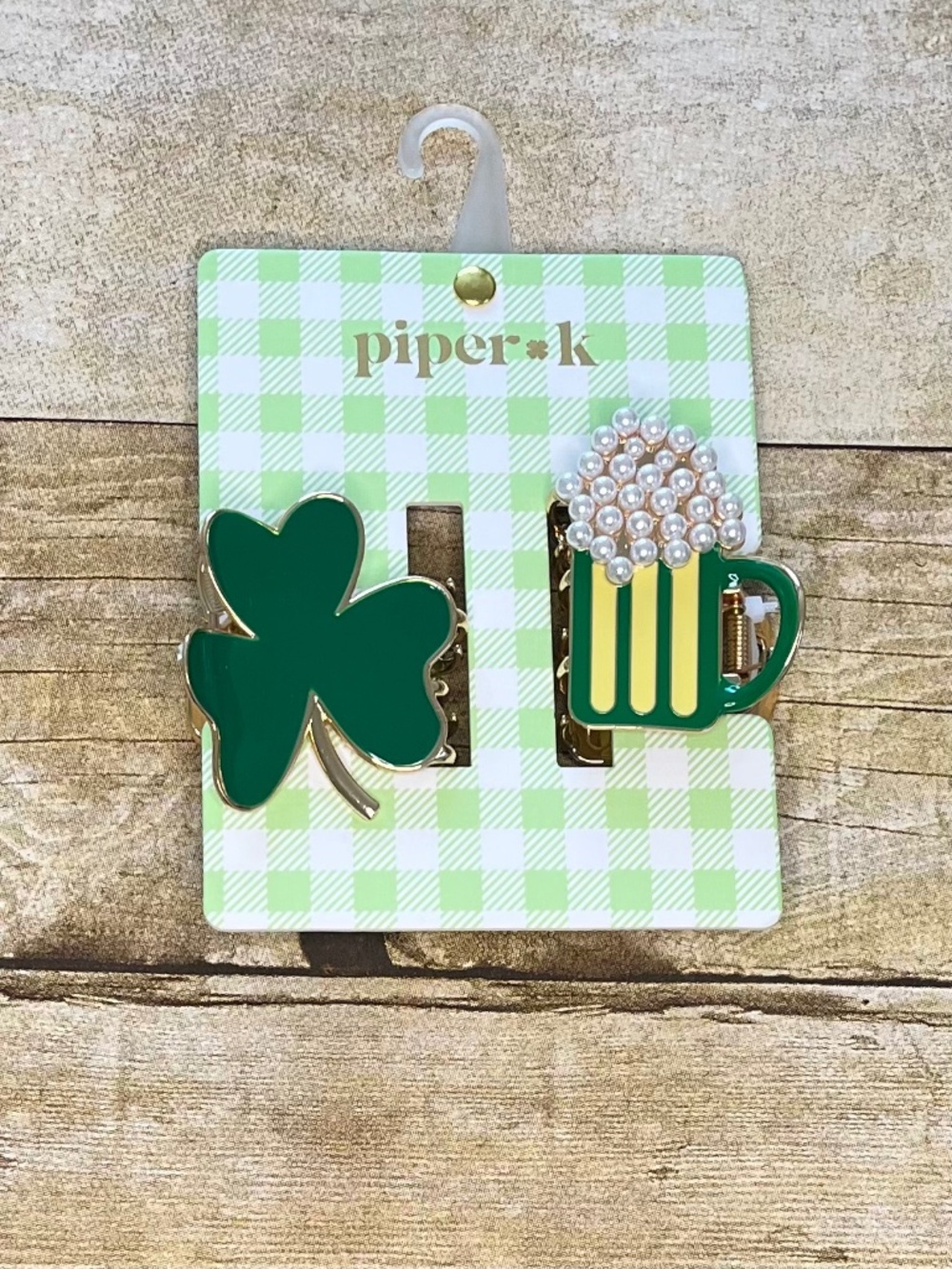 Piper K St. Patrick’s Day Theme Hair Clips Green Shamrock Mug